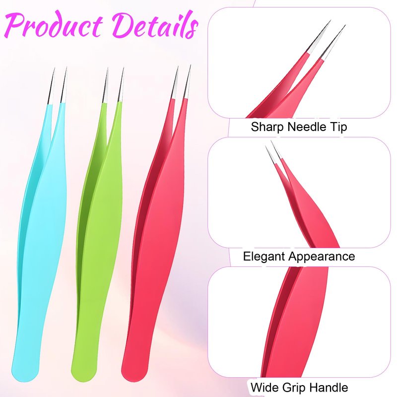 HJZHII 6Pcs Colored Pointy Tweezers, Pointed Tweezers Needle Nose Precision Fine Point Tweezer Pointed Tip Stainless Steel False Eyelash Tweezers For Nose Face Hair Eyebrow Blackhead Remover Women