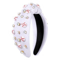 Baseball Headband for Women Crystal Pearl Knotted Headband Baseball Charms Rhinestone Beaded Embellished Headbands Wide Top Knot Game Day Hair Accessories Sports Fan Gifts (White Baseball)