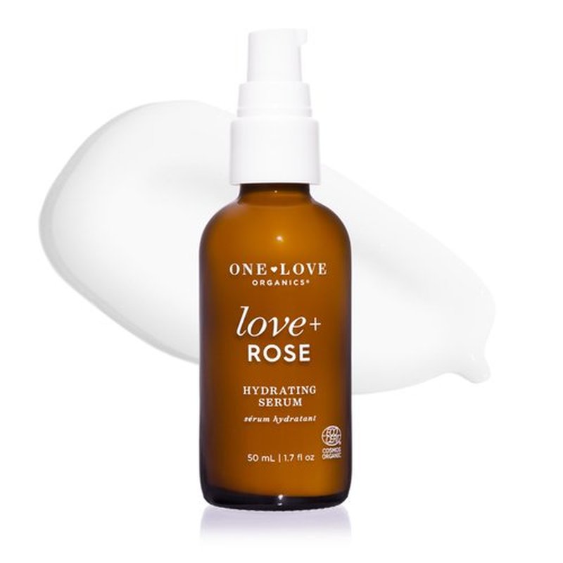 One Love Organics Love + Rose Hydrating Serum – Hyaluronic Acid Moisturizer for Dehydrated Skin, Certified Organic & Cruelty Free 50ml