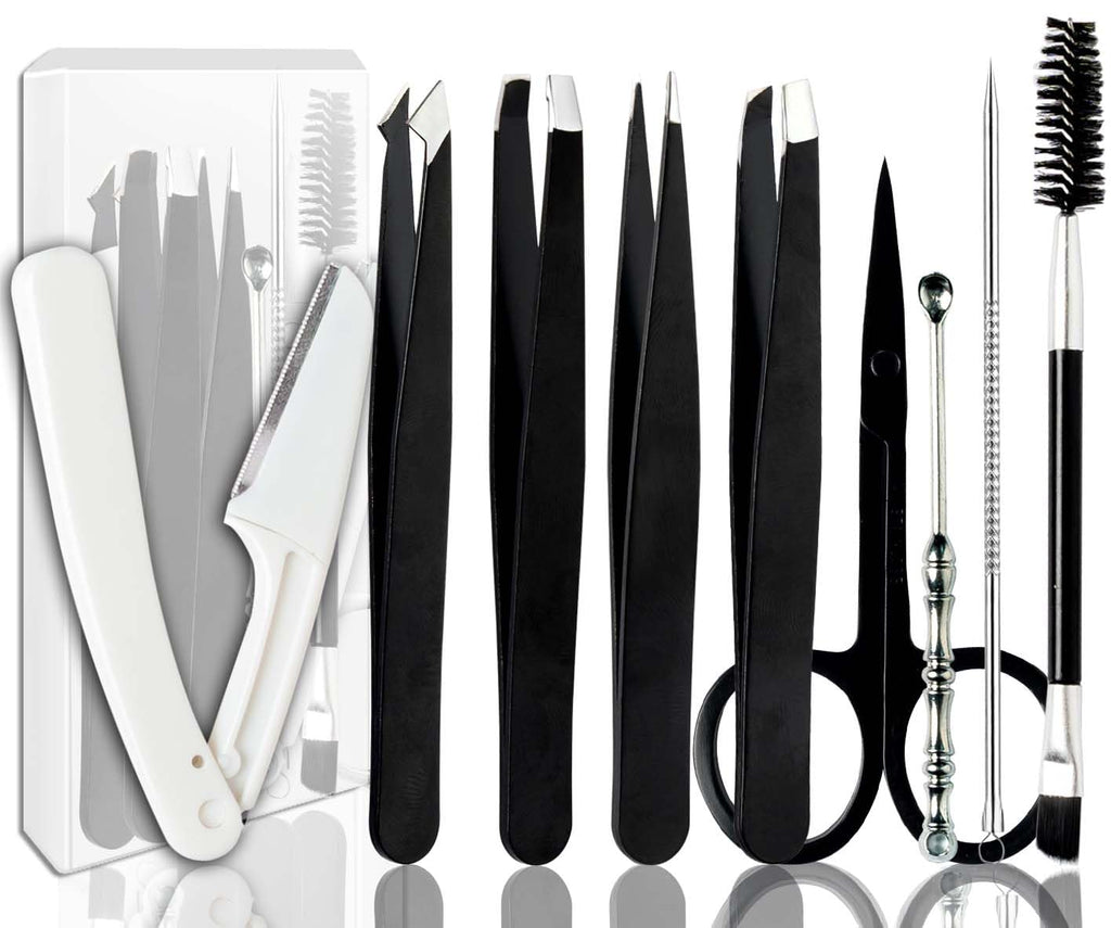 Muzioiernsu Tweezers for Women Facial Hair Eyebrow Kit Tweezer Set Black