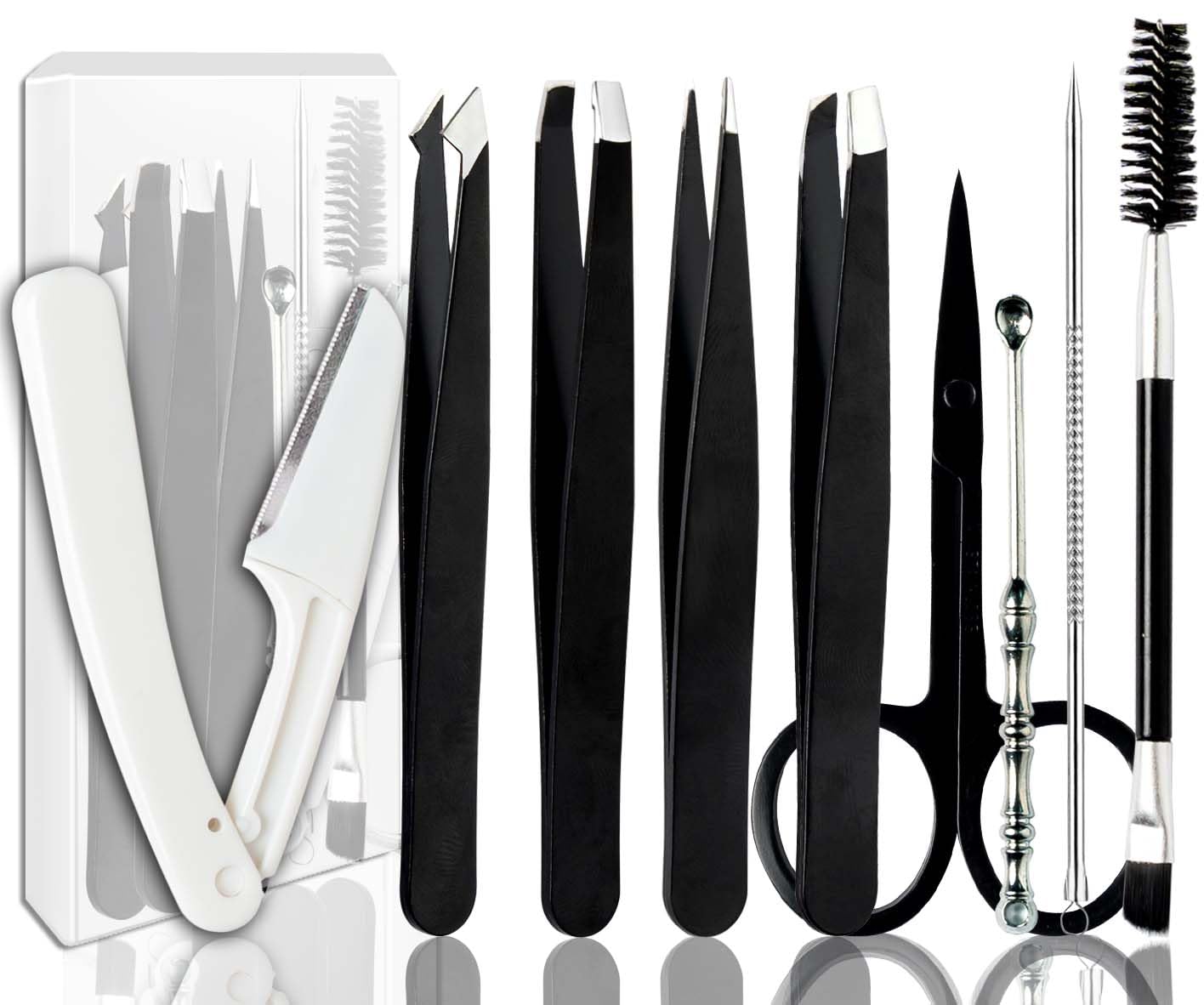 Muzioiernsu Tweezers for Women Facial Hair Eyebrow Kit Tweezer Set Black