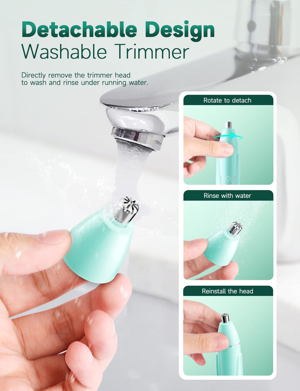 ZORAMI Rechargeable Ear and Nose Hair Trimmer - 2026 Professional Painless Eyebrow & Facial Hair Trimmer for Men Women, Powerful Motor and Dual-Edge Blades for Smoother Cutting Mint Green