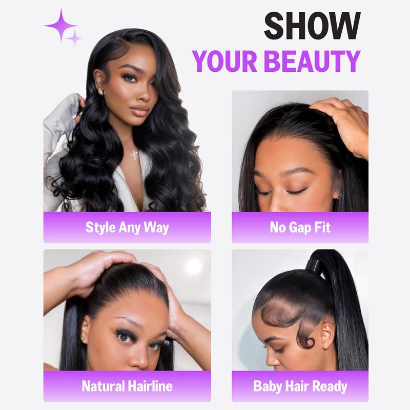 Wear and Go 13x6 Lace Front Wigs Human Hair for Women 180% Density Glueless Ear-to-Ear HD Lace Frontal Wigs Human Hair Pre Plucked Pre Cut Pre Bleached Knots Body Wave Wigs with Drawstring 20 Inch