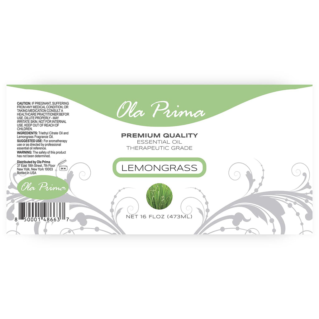 Ola Prima Lemongrass Essential Oil for Aromatherapy, Diffuser, Cleaning, Skin, Hair Health, Relaxation, Soap & Candle Making (16oz Bulk)