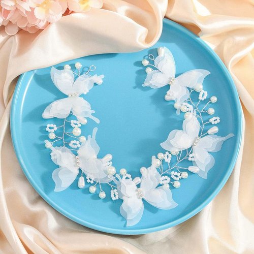Campsis Butterfly Headband, White First Communion Headpiece for Women and Girls