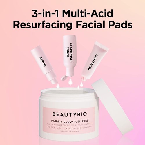 BeautyBio Swipe & Glow Peel Pads - Clarifying Multi-Acid Facial Resurfacing Pads (50 Count)