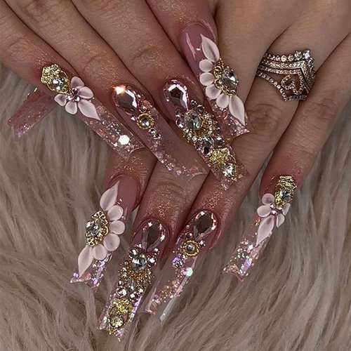 50pcs 3D Gold Nail Charms for Acrylic Nails Mix Styles Rhinestones for Nails Metal Nail Jewels for Nail Art Shiny Zircon Nail Rhinestones Alloy Nail Charm Pearl Nail Gems Cute Charms for Nails Design