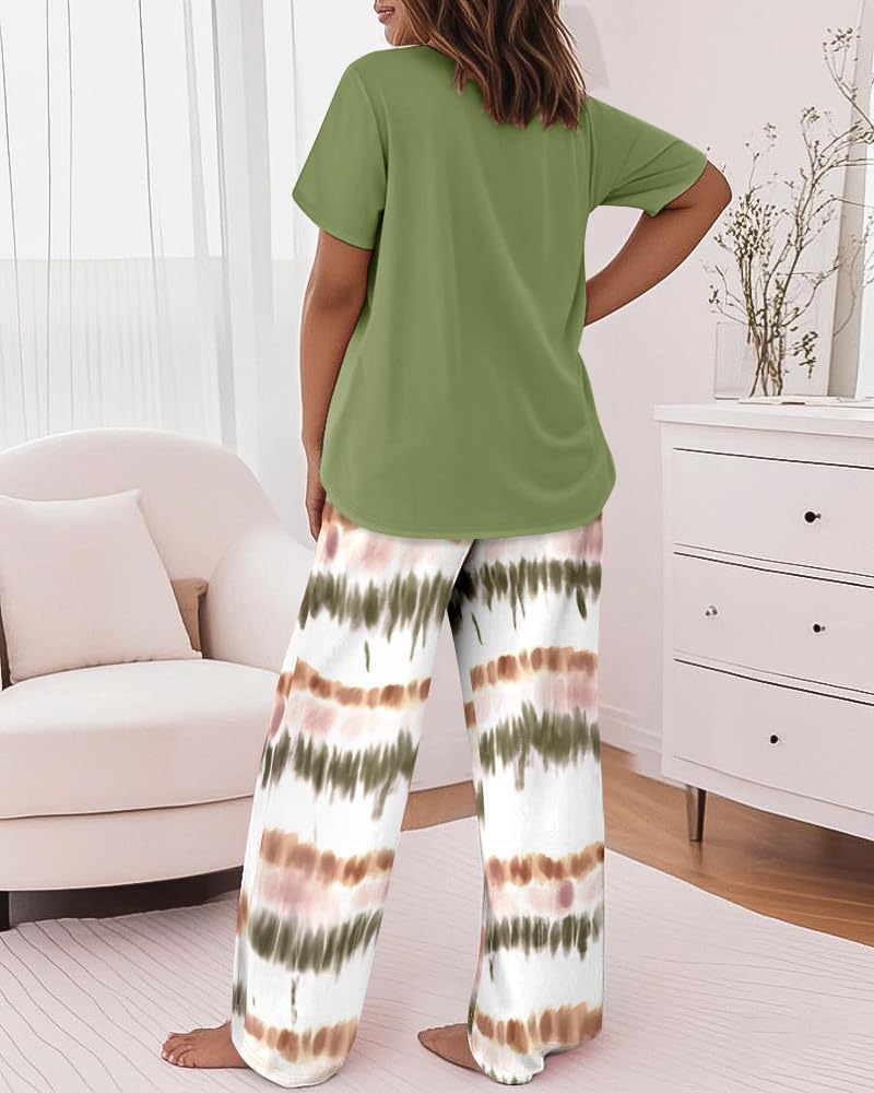 CHICME Womens Pajamas Sets 2 Piece Short Sleeve Lounge Set Printed Loose Pants Pj Sets Loungewear Set