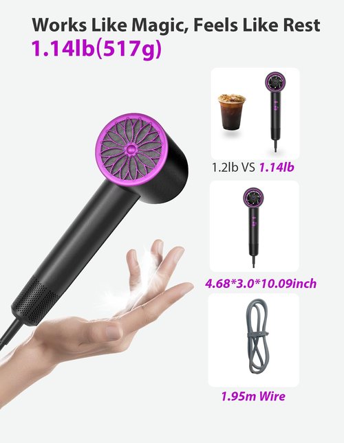 Hair Dryer, 3 Min Fast Drying-110000 RPM Professional High Speed Blow Dryer 200 Millions Negative Ionic Care Hair Dryer, Low Noise Thermo-Control Hairdryer, Travel with Secure Lock Nozzle (Black)