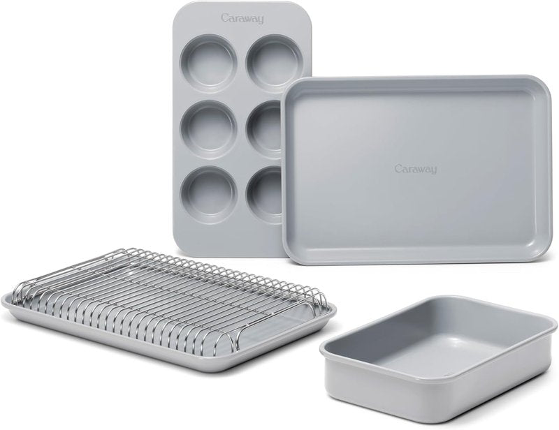 Caraway Mini Bakeware Set - Non-Stick, Non-Toxic Ceramic Coating - Compact Baking Pans for Small Kitchens - Gray