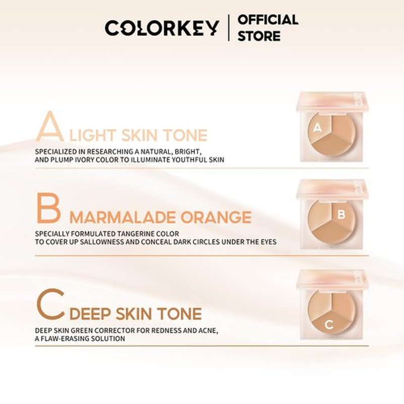 COLORKEY Concealer Palette - Long-Lasting, Blendable Formula for Dark Circles & Imperfections | 3 Colors
