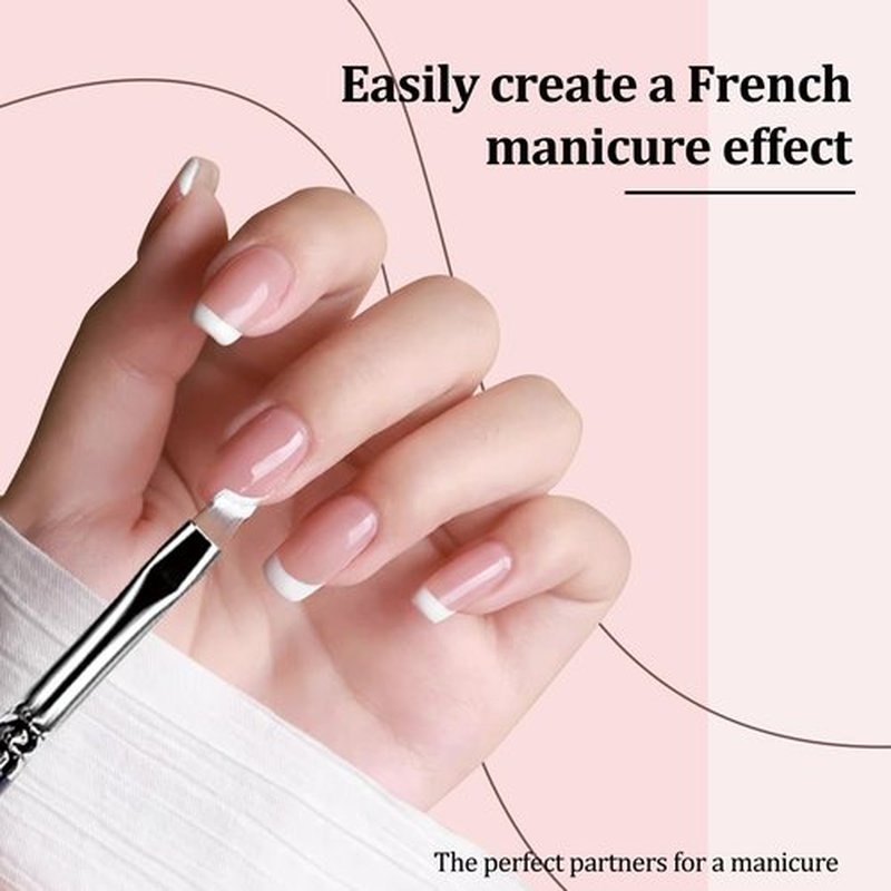 French Brush for Nails Oblique Head French Tip Nail Art Design Pen & Manicure Clean-Up Brushes UV Gel Acrylic Painting Drawing Pen Set,Black Handle & Fine Hair, NB113