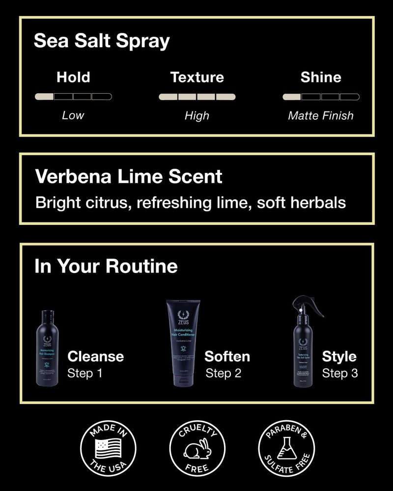 ZEUS Texturizing Sea Salt Hair Spray - Professional Volumizing Mist for Effortless Beachy Hair & Beard, Lightweight Hold