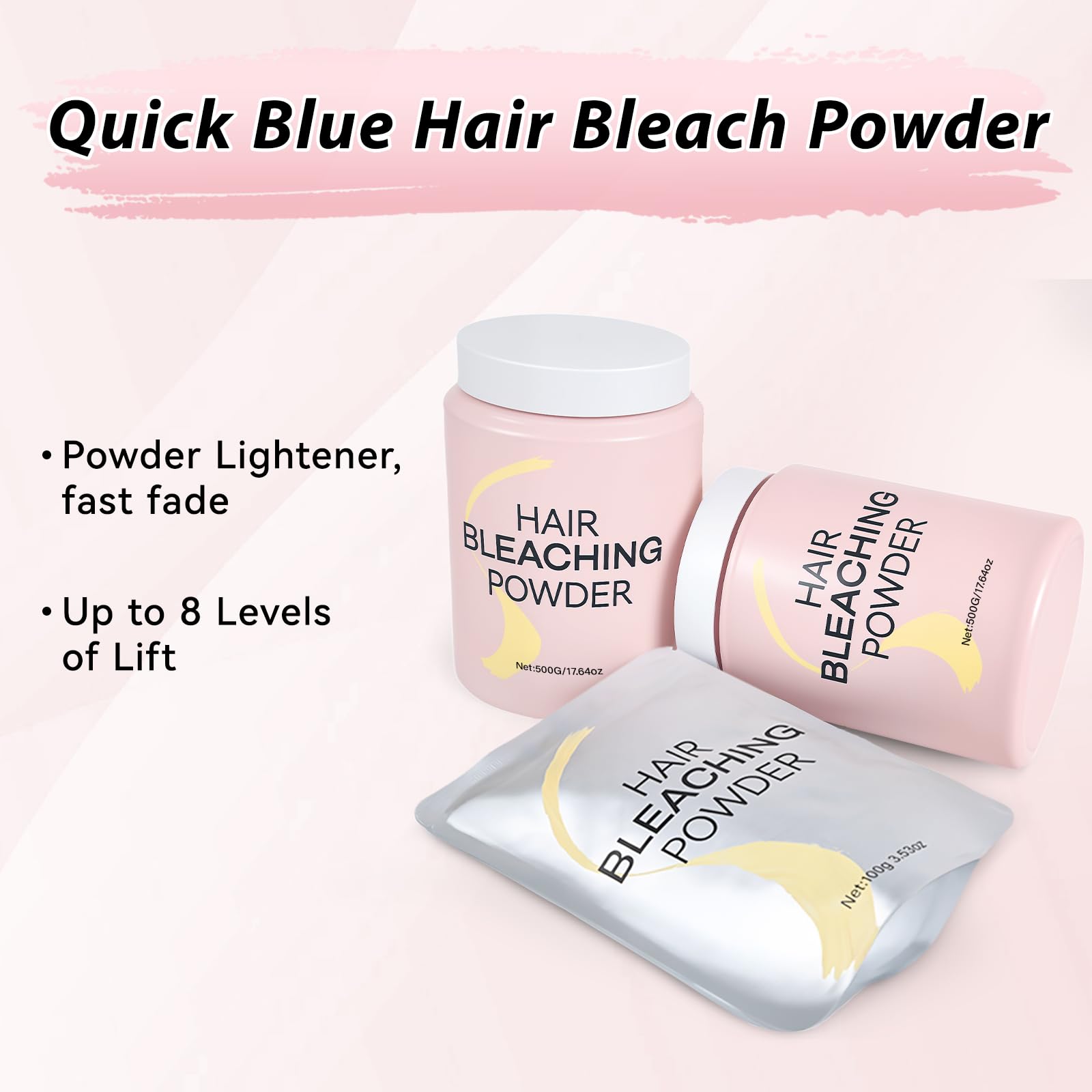 Hair Bleach Powder 500g/17.64 oz, Professional Lightening Bleach for Hair, Strong & Gentle Bleach Powder for Hair, Lift Up to 8 Levels, Perfect for DIY Blonde Highlights & Lightening (500g/17.64 oz)