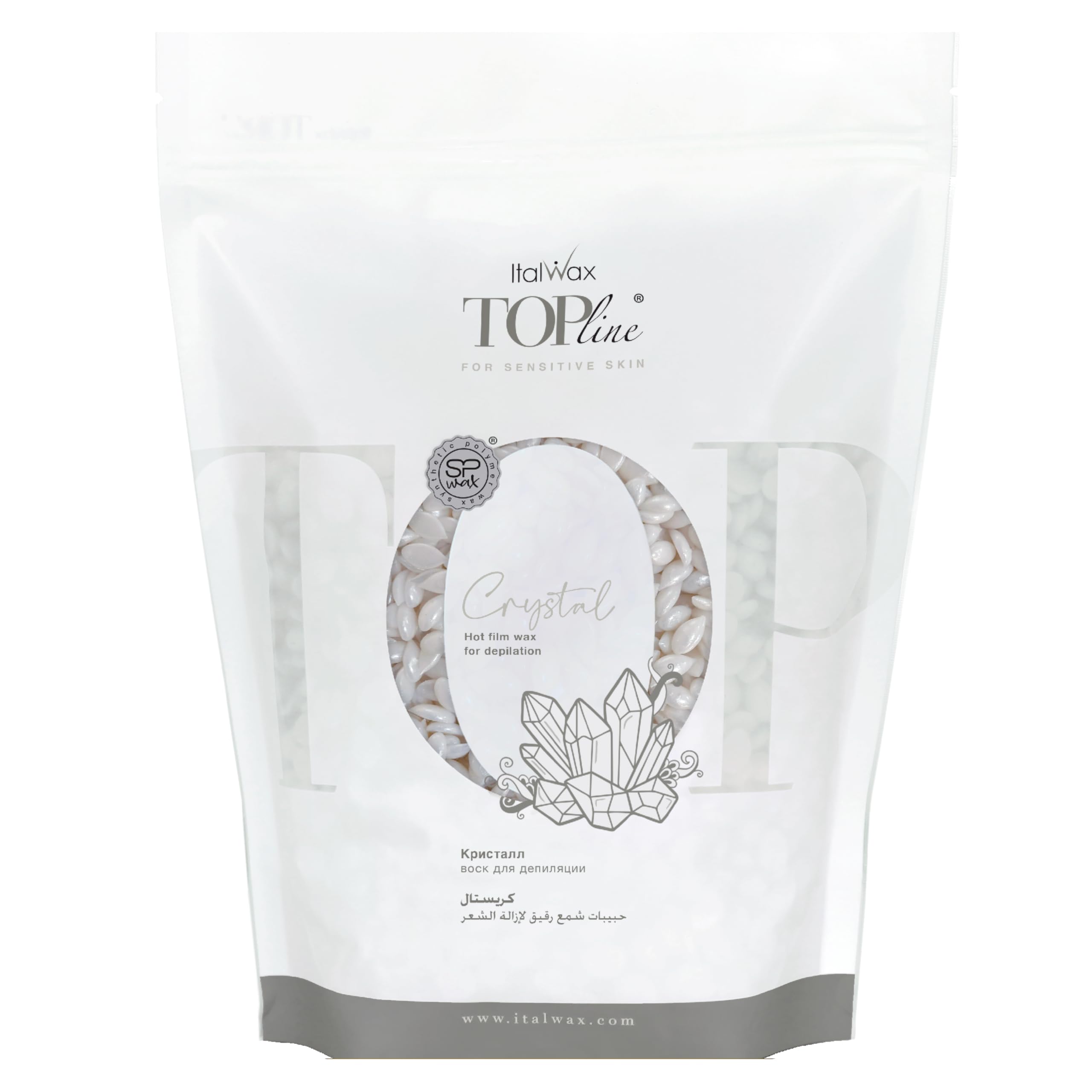 Italwax Top Line Crystal Hard Wax Beads 1.65 lb (750 g) – Transparent Fast-Setting Jelly Wax with Floral Fragrance for Bikini & Underarms, Strong Grip, Professional Use – Made in Italy.