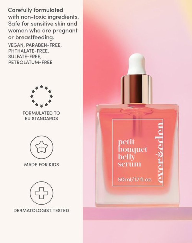 Evereden Petit Bouquet Belly Serum - Clean & Vegan Maternity Oil for Pregnancy | 1.7 fl oz Non-Toxic Stretch Mark Solution