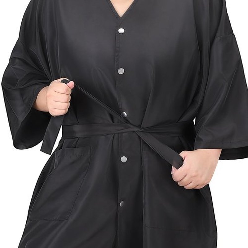 Noverlife Hair Salon Smocks Cape for Clients, Plus Size Salon Client Gown Robes Cape with 2 Pockets & Adjustable Tie, Waterproof Salons Robes Smock, Hair Stylist Dog Grooming Smock (43'' Long, Black)