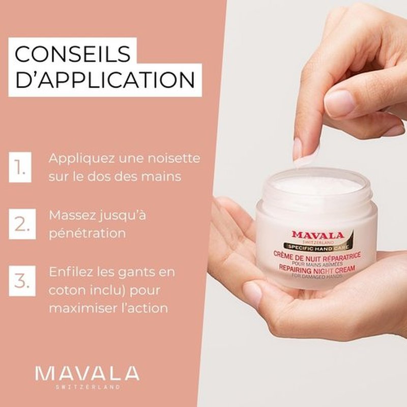 MAVALA Repairing Night Cream for Hands| Dry hands Treatment | Cracked Hands Repair| Overnight Hand Moisturizer | 30 Day Treatment | Moisturizing Gloves | 2.4 Oz