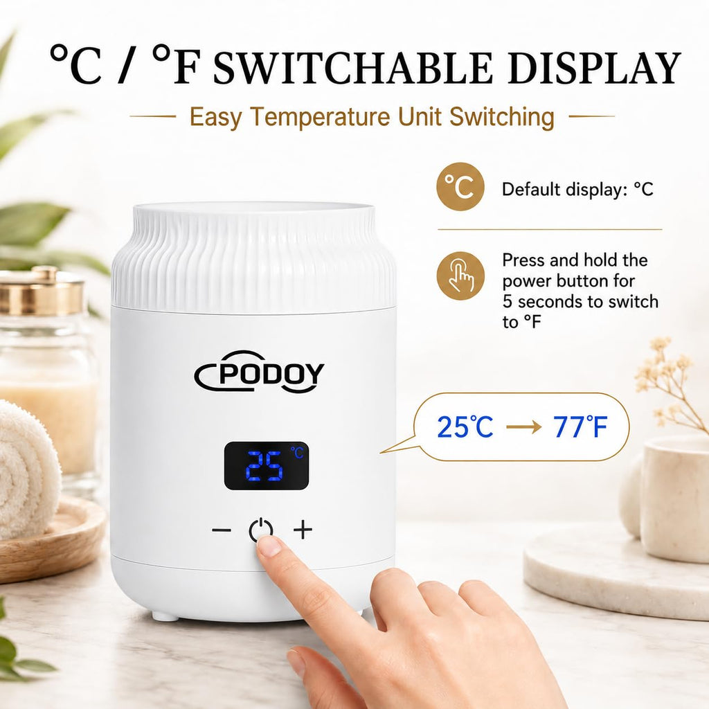 PODOY Mini Wax Warmer - Switchable Display, Portable for Hair Removal with 100 Wax Sticks, Non-Stick Waxing Kit for Women's Face and Body, Professional Melter Machine