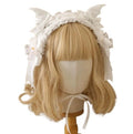 CoBtee Gothic Lolita Headdress Lace Devil Horns Headbands Hair band Hair Accessories Headwear Halloween Party (bat Headbands/white)