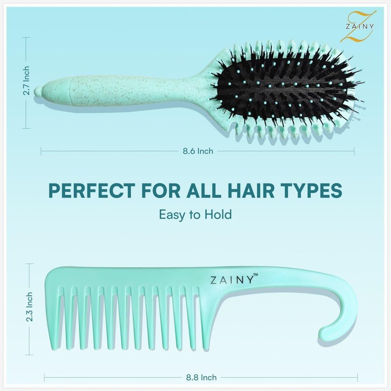 ZAINY Curl Defining Brush Set - 2PC Wide Tooth Comb & Detangler for Curly Hair | Ideal for All Ages