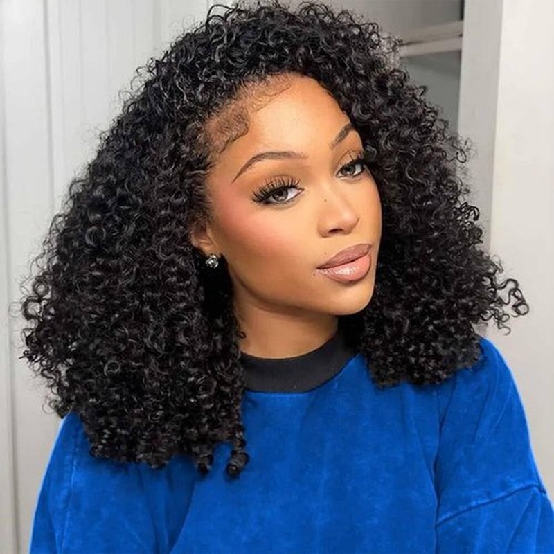 GIESWY Half Wig Human Hair Kinky Curly 200 Density 3 In 1 Seamless Flip Over headband wig human hair Glueless Wear and Go Beginner Friendly Kinky Curly Wig Human Hair Headband Wig for Women(20inch)
