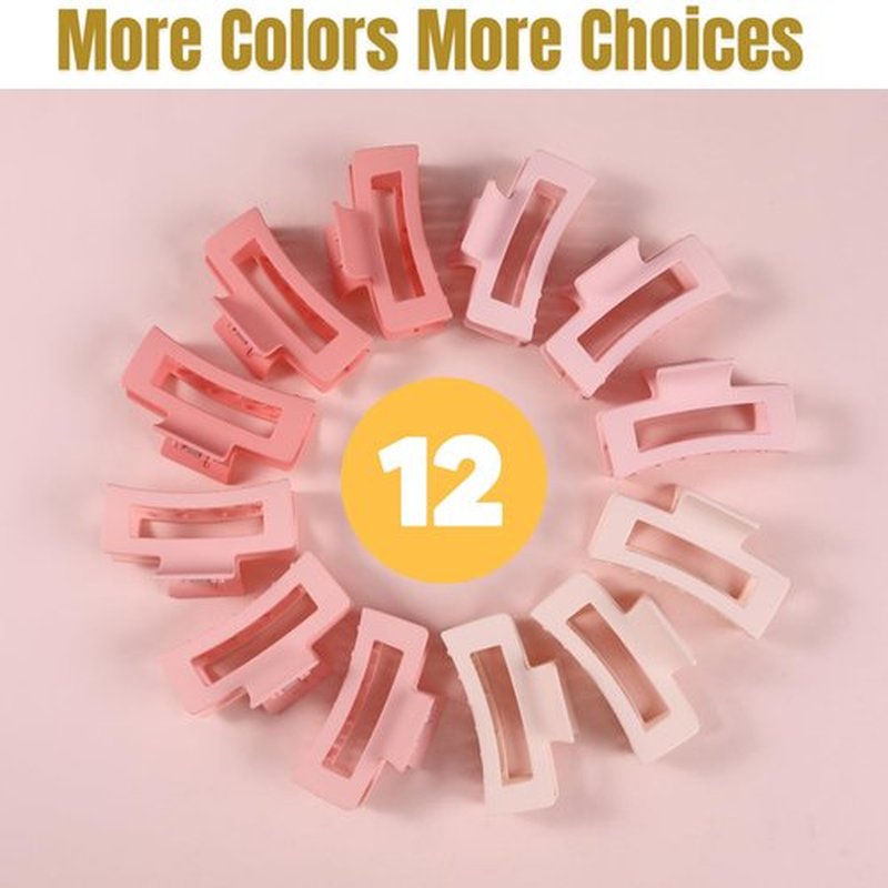 12 Pcs Pink Medium Hair Claw Clips for Women, 3.5 Inch Matte Square Jaw Clips, Strong Hold Non-Slip Hair Clips for Thick and Thin Hair
