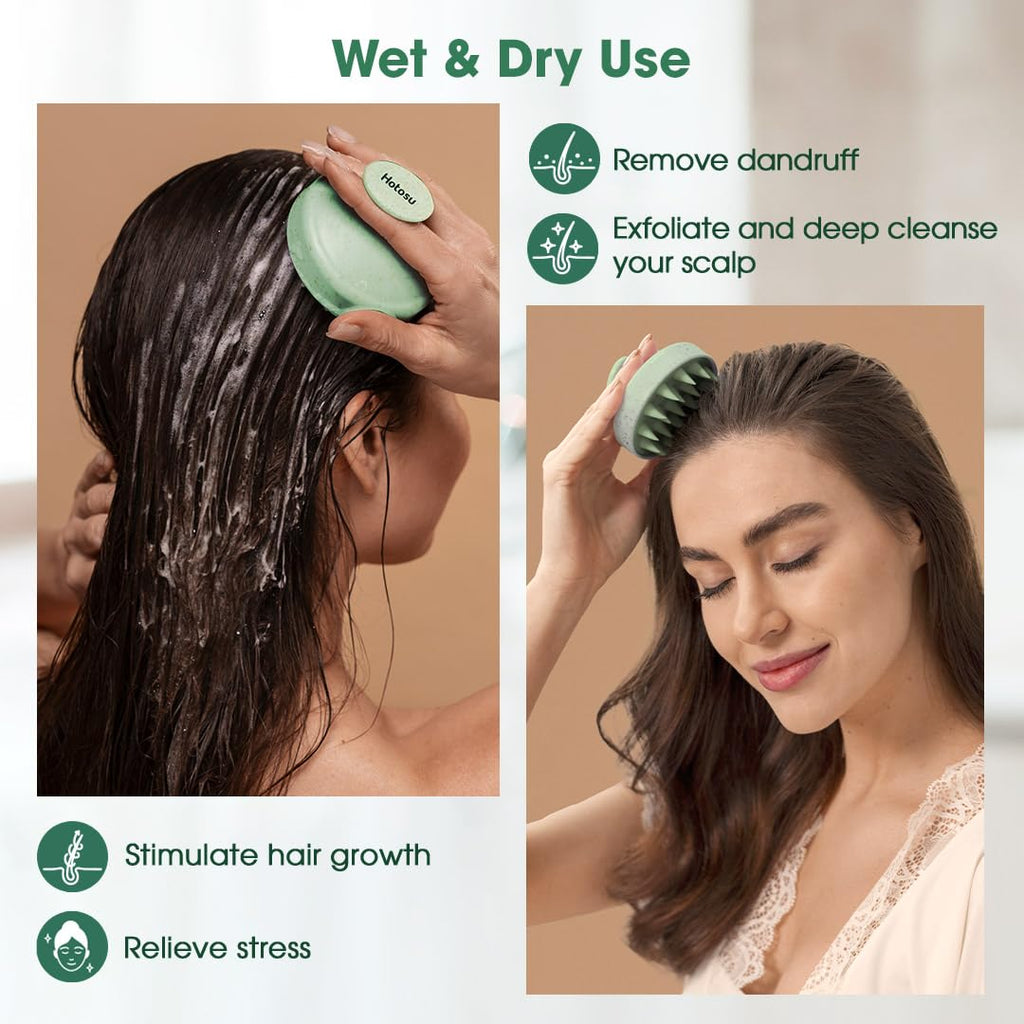 Hotosu Scalp Massager Brush for Hair Growth – Silicone Scalp Scrubber & Scalp Exfoliator – Manual Scalp Massager Brush for Wet or Dry Use – Hair Massager Scalp Shampoo Brush Tool (Green)