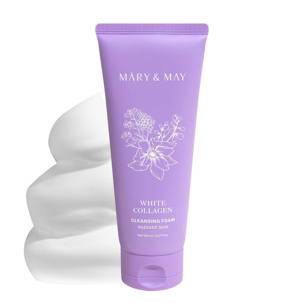 Mary&May White Collagen Cleansing Foam Duo Twin Pack - Deep Cleansing, Hydrating Formula for Firm and Radiant Skin with Niacinamide - Korean Skincare, EWG Green Grade, Hypoallergenic, 10.14 Fl Oz