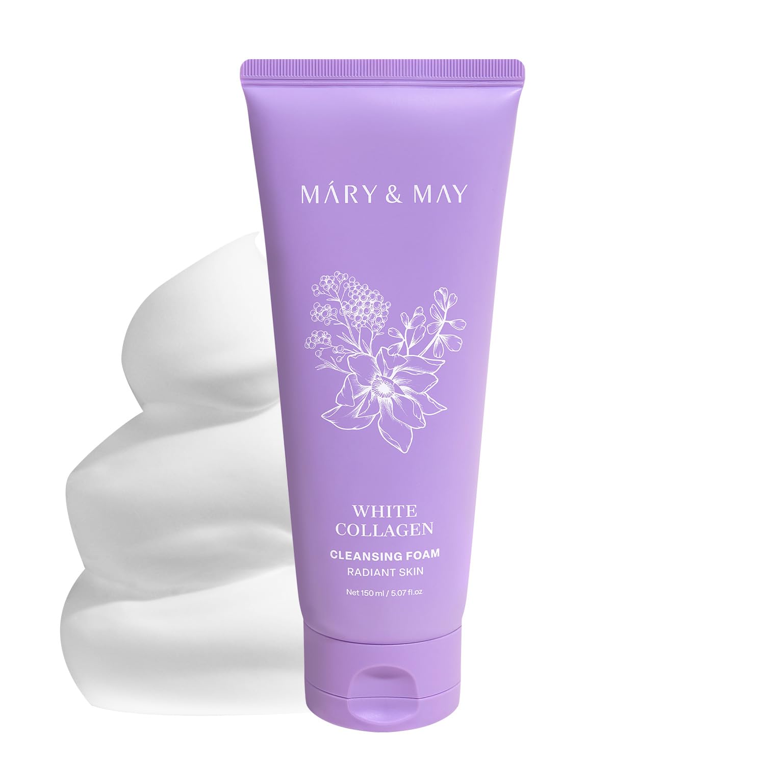 Mary&May White Collagen Cleansing Foam Duo Twin Pack - Deep Cleansing, Hydrating Formula for Firm and Radiant Skin with Niacinamide - Korean Skincare, EWG Green Grade, Hypoallergenic, 10.14 Fl Oz