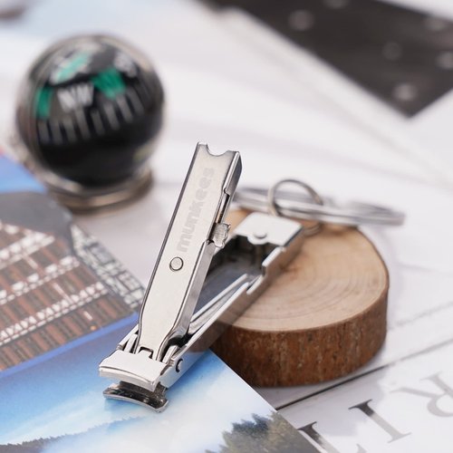 munkees Ultra-Thin Nail Clippers Keychain, Mini Foldable Nail Cutter with Key Ring, Small Portable Stainless Steel Pocket Manicure Set for Travel, Camping, & Outdoor (Stainless Steel, 2)