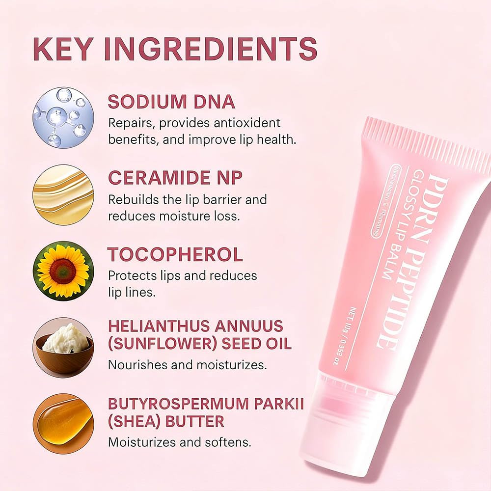 Pdrn Lip Balm, Contains Pdrn and SODIUM DNA, SODIUM DNA Provides Antioxidant Benefits, And Improves Lip Health, Lntensive Lip Repair, Moisture Lock(1PCS Hydrating Lip Plumping Glossy Lip Balm)