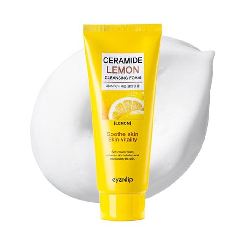 eyeNlip Ceramide Lemon Cleansing Foam 3.3fl oz - Creamy Daily Cleanser with Fruit Extracts and Ceramide NP for Soft, Fresh Skin, Korean Skin Care