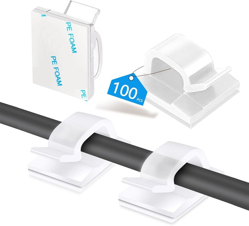 Abnii Cable Clips - 100PCS Adhesive Wire Organizers for Strong Wall & Desk Management | Clear Small