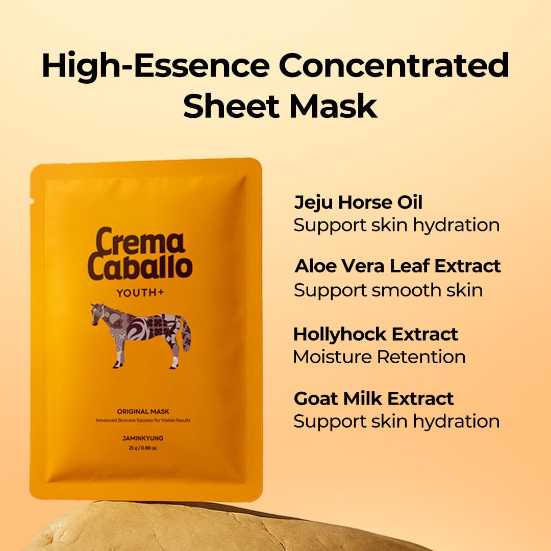Jaminkyung Face Mask with Jeju Horse Oil, Hydrogel Mask for Deep Nourishment & Glow, Intensive Elasticity Care for Dry, Dull Skin, Korean Skincare 0.88 oz X 10ea (10 Sheet)