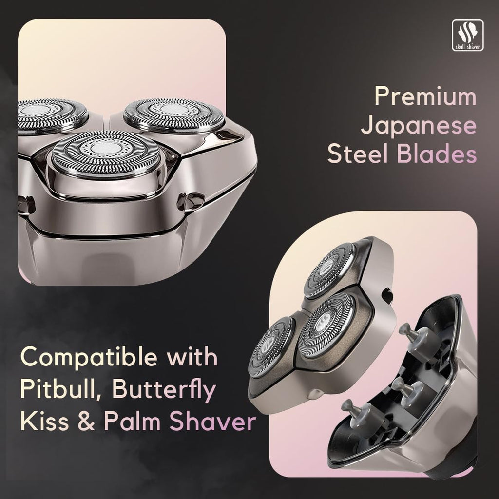 Skull Shaver Baron PRO 3 Head Replacement Blade - Faster Shaving - Hypoallergenic Stainless Steel - Contour Flex Design - Built-in Vacuum - Easy to Clean