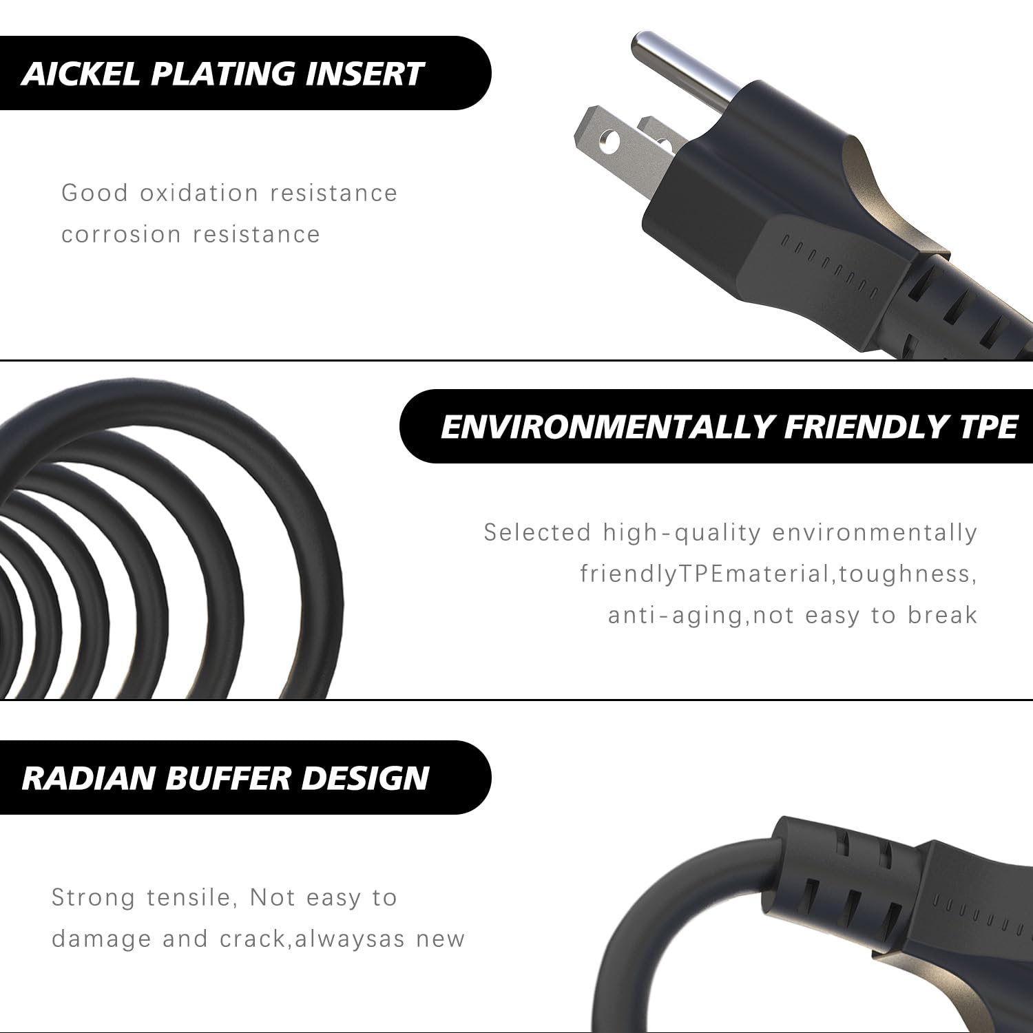 3 Prong Power Cord Compatible with Horizon Fitness Treadmills, Power Cable Replacement for BowFlex, Superfit, Sole E35 E55 F63 F80,for Goplus 2 in 1 Folding Treadmill,Computer TV ect Universal Charger