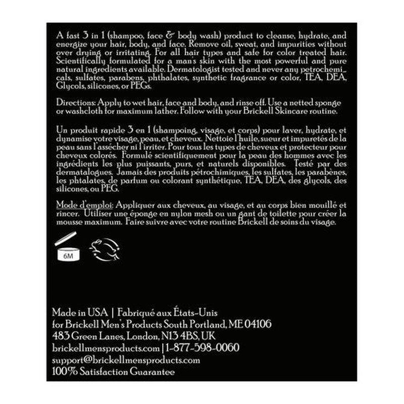 Brickell Men's 3-in-1 Body Wash Gel - Natural & Organic, 16 Ounce, Evergreen Scent
