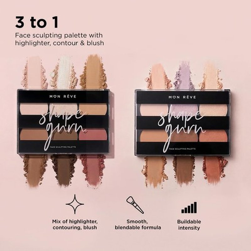 Mon Rêve 3-in-1 Contour Palette - Vegan Mineral Makeup Kit with Highlighter, Blush & Contour - Parabens-Free for All Skin Tones