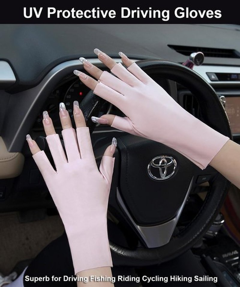 SUJAYU 2 Pairs UV Gloves for Gel Manicures, UPF Gloves Fingerless Gloves for Women, UV Nail Gloves UV Protection Gloves UV Lamp Gloves UV Light Gloves for Gel Nails (Black+White)