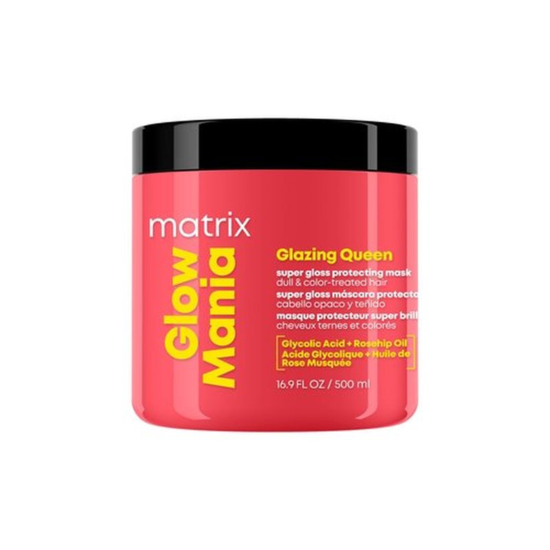 Matrix Glow Mania Super Gloss Protecting Mask - Protects Glow and Shine, With Glycolic Acid & Rosehip Oil, For Dull & Color-Treated Hair, 16.9 Fl Oz