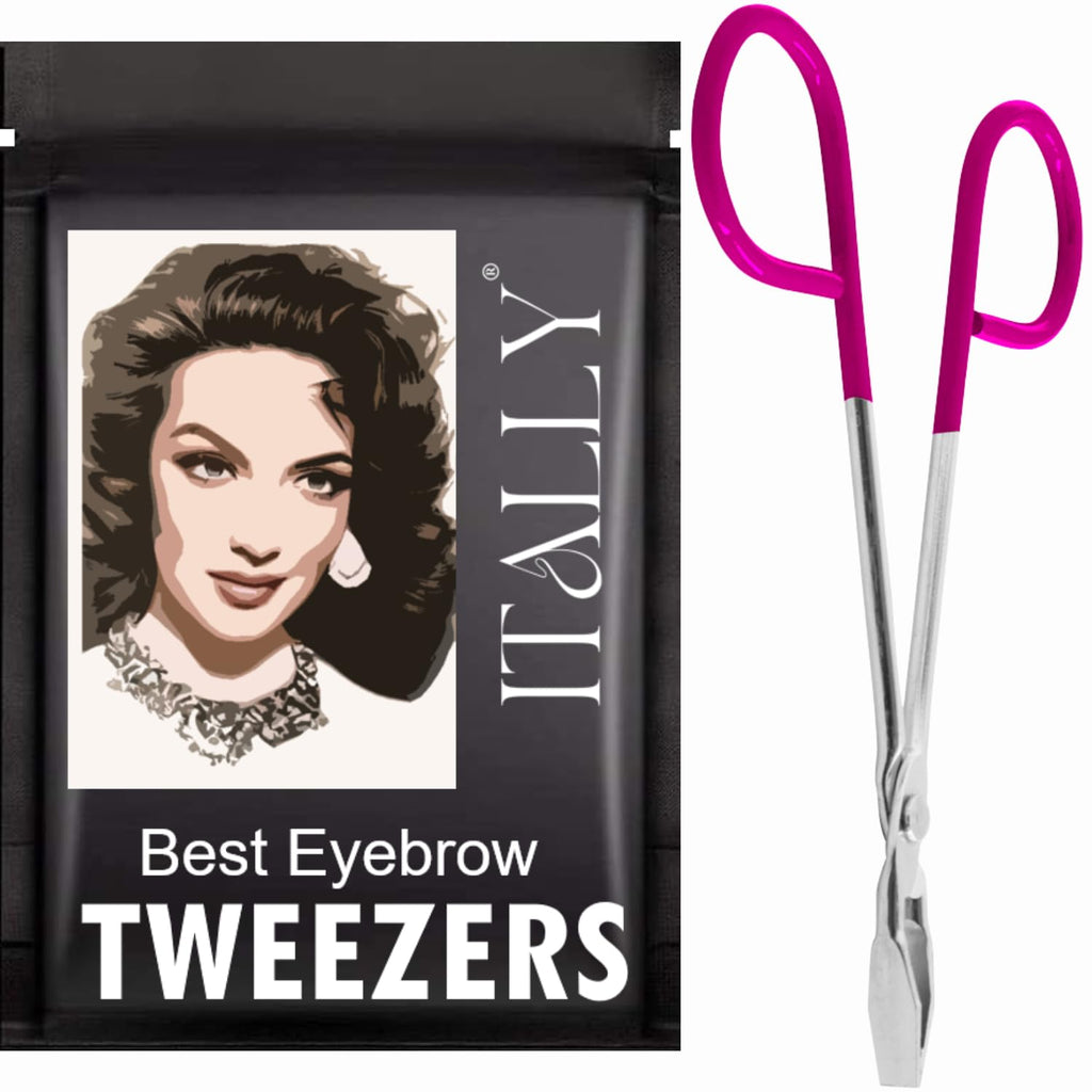 ITALLY Professional Salon TWEEZERS with Easy Scissor Handle, The BEST PRECISION EYEBROW TWEEZERS Men/Women, Pinzas Para Cejas, Ingrown Hair, Blackhead;Colors MADE IN MEXICO (Hot-Pink-Metallic)