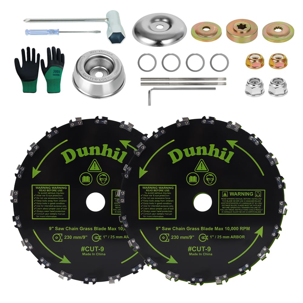 Dunhi Brush Cutter Blade Kit– 2 Pack 9"/230mm 20 Teeth Metal Brush Cutter Blades Saw Chain Weed Eater Trimmer with Adapter Kits for stihl
