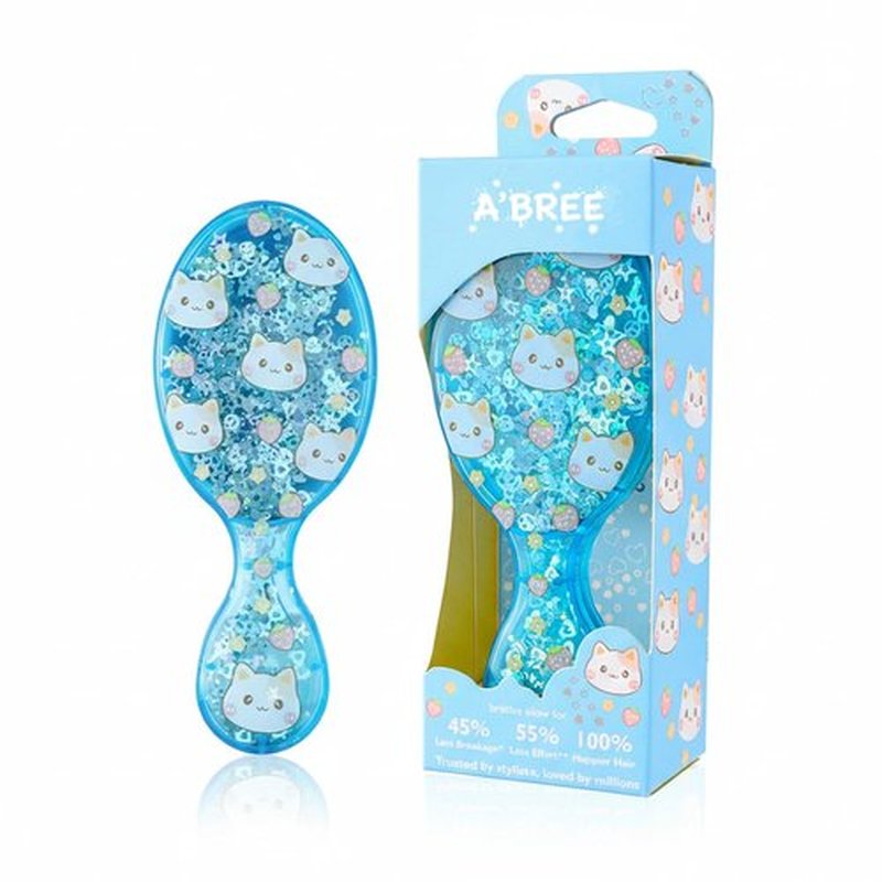A'BREE Glitter Mini Hair Brush for Girls & Kids – Gentle Detangling Brush for Tangle-Free Hair, Travel-Friendly Size (Blue)