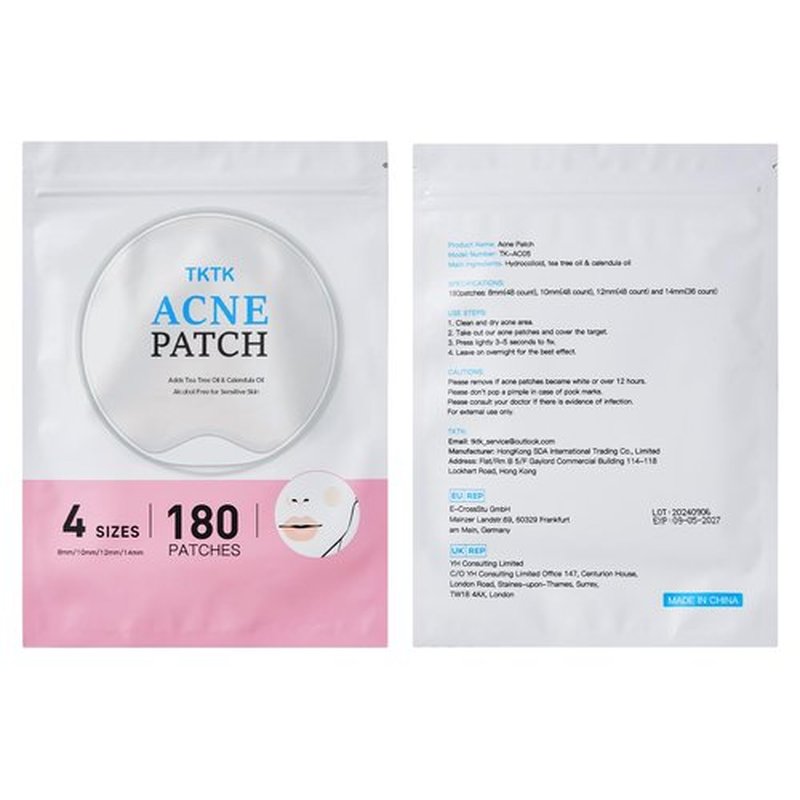 TKTK Hydrocolloid Acne Patches, Pimple Patches for Face with Tea Tree & Calendula Oil - 4 Sizes Clear Cover Stickers, Invisible for Day & Night Use (360 Count)