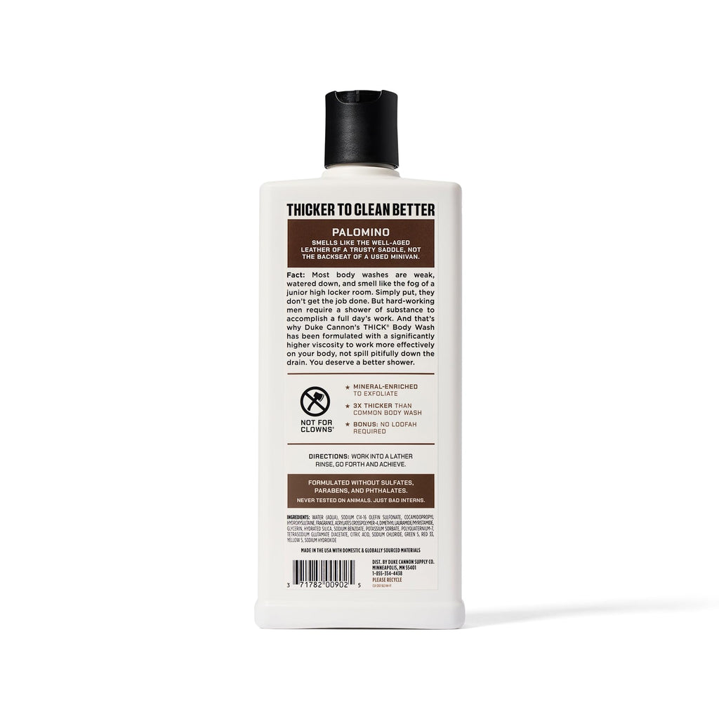Duke Cannon Supply Co. Thick High Viscosity Body Wash – 3X Thicker, Cleansing Shower and Bath Gel, Mineral-Enriched for Men – Shower Gel – Men’s Body Scrub – Palomino 3 pack –18 oz
