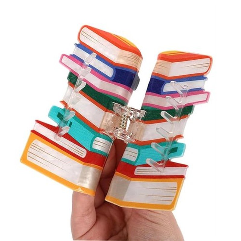2Pcs Book Hair Claw Clips - Back To School Hair Clips for Thick Thin Hair Funny Teacher Orange Pink Hair Barrettes Accessories for Women Book Lovers Teachers (Pink&Orange-Book)
