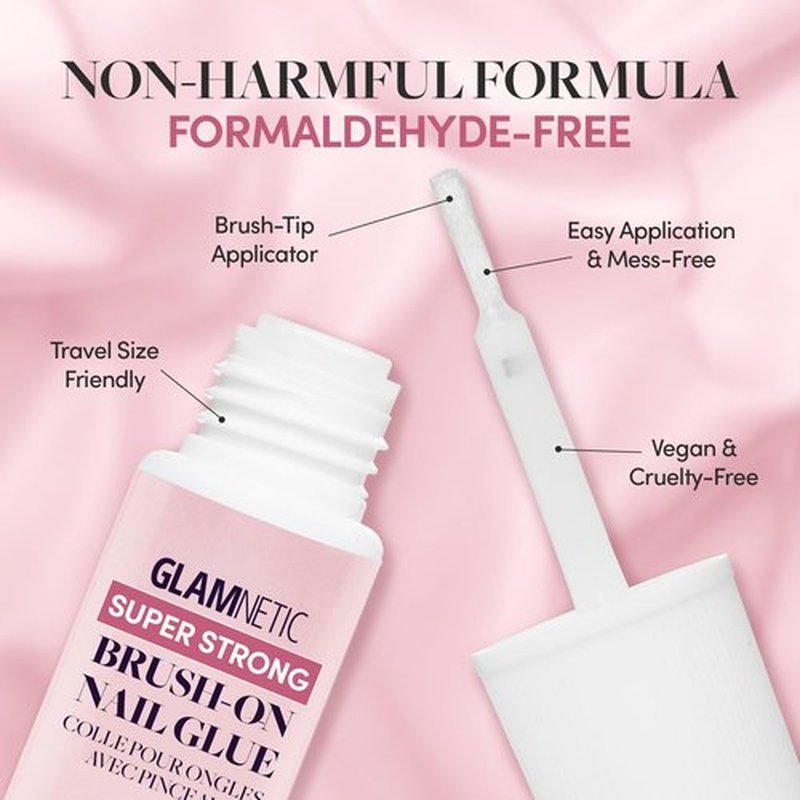 Glamnetic Press-On Nails - Caviar | Super Strong Brush On Nail Glue & Press-On Nail Remover | Semi-Transparent Nails with Black French Tips, Short Almond Shape | Reusable Nail Kit with Glue & Remover