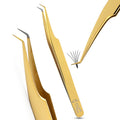 Fiber Tip Lash Tweezer 45 Degree Volume Tweezer – Precision Stainless Steel Eyelash Extension Tool, Professional Lash Applicator for Classic, Volume, Mega Volume Fans, Anti Slip Grip (Gold)