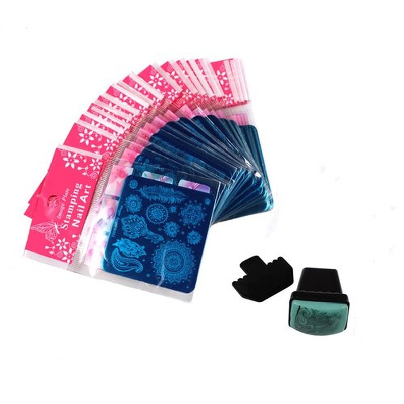 FingerAngel Mix 25Pcs Nail Art Stamping Template Full Cover Nail Template Manicure Print DIY Image Plate with Stamper Kit(A21-45)